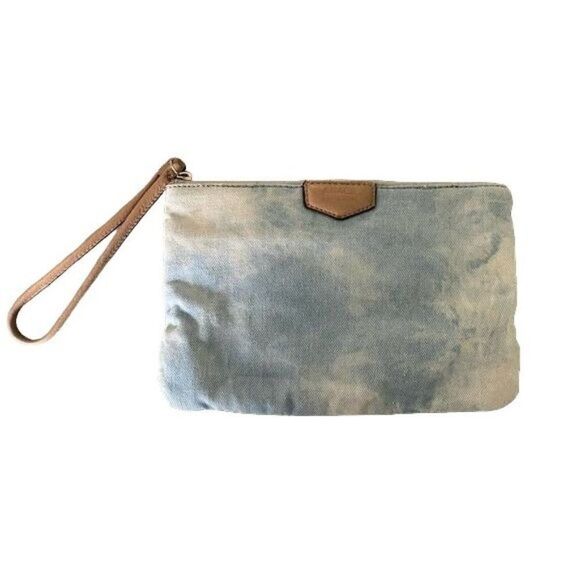 Aimee Kestenberg Jean Denim Clutch Handbag Purse Distressed Wristlet Bag - Picture 1 of 6